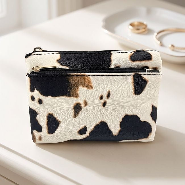 Coin Purse: Cow Print 2-Zip