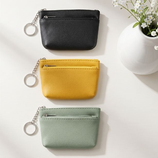 Coin Purse: Faux Leather 2-Zip
