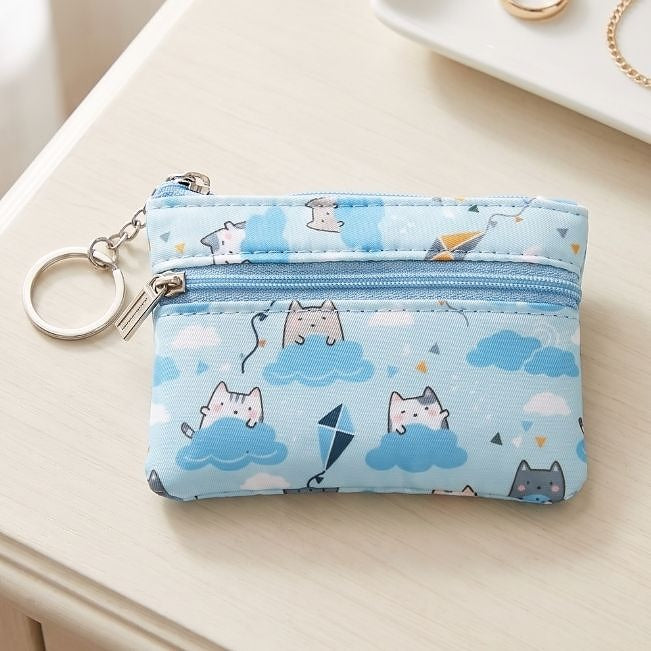 Coin Purse: 2-Zip Blue Kittens