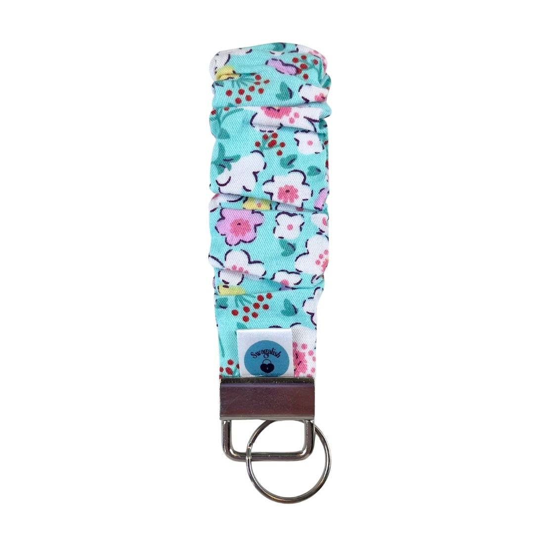 Wristlet-Scrunchie: Flowers in Cyan