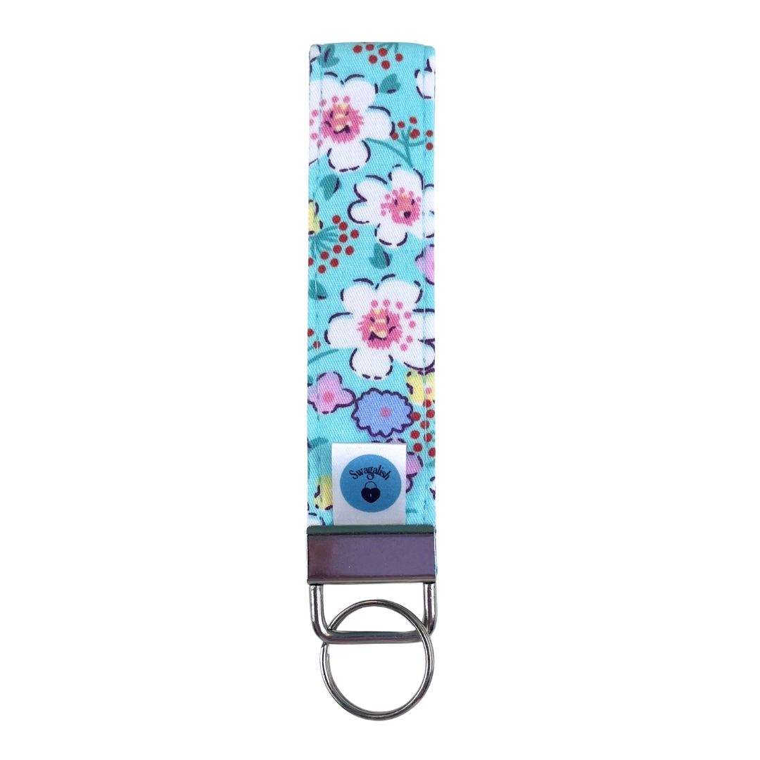 Wristlet-Strap: Flowers in Cyan