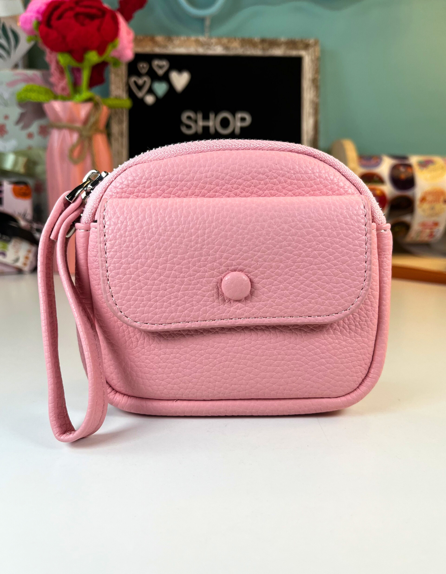 Coin Purse: Pink with Pocket