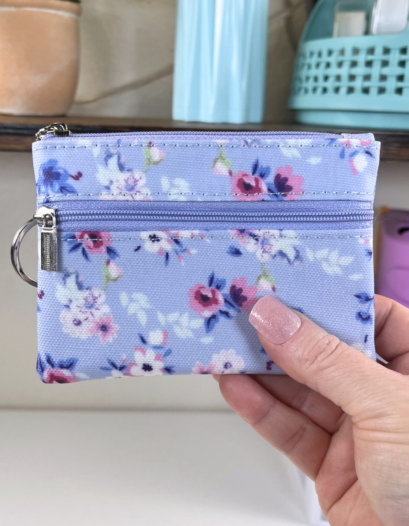 Coin Purse: Flowers in Periwinkle 2-Zip