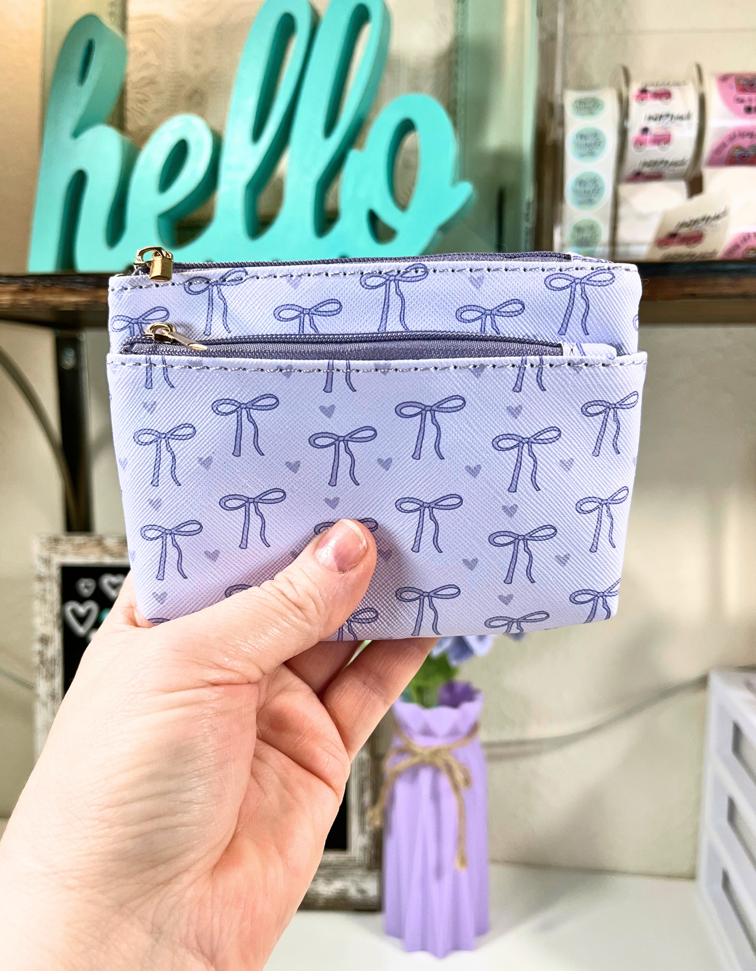 Coin Purse: Purple Bows 2-Zip