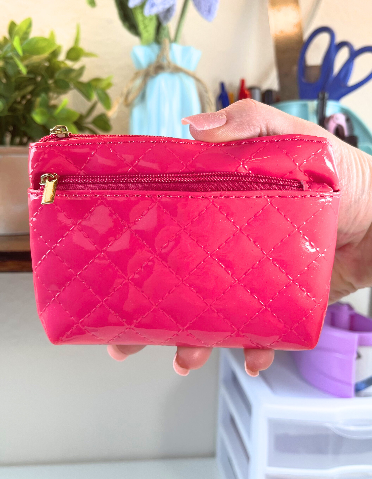 Coin Purse: Quilted Pink Passion 2-Zip