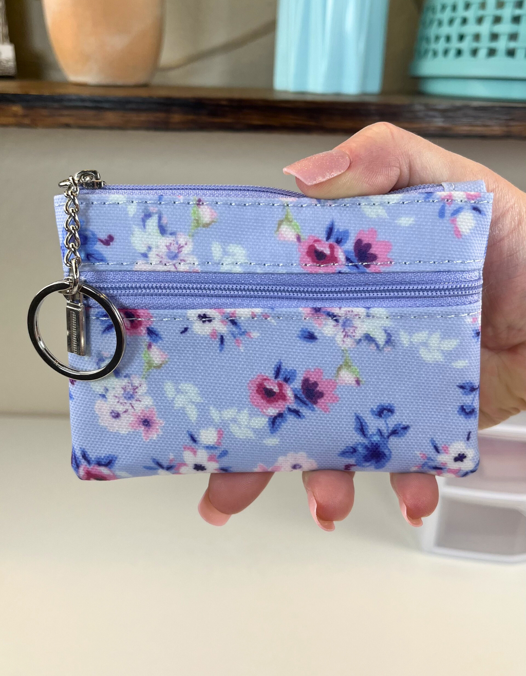 Coin Purse: Flowers in Periwinkle 2-Zip
