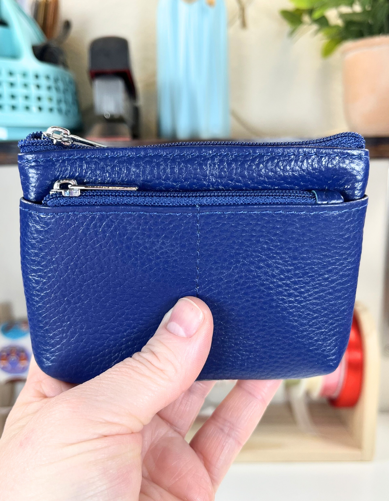 Coin Purse: Genuine Leather 2-Zip