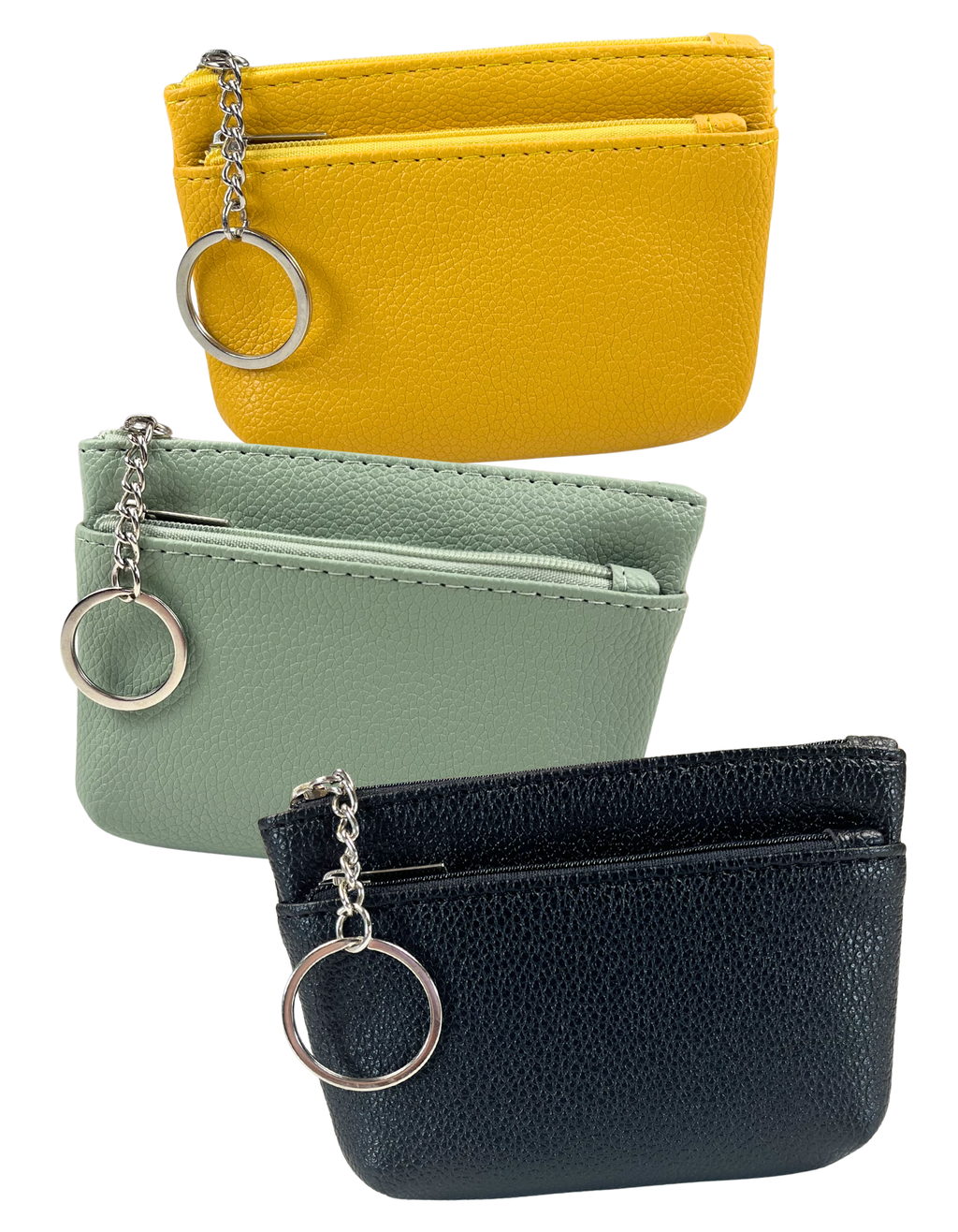 Coin Purse: Faux Leather 2-Zip