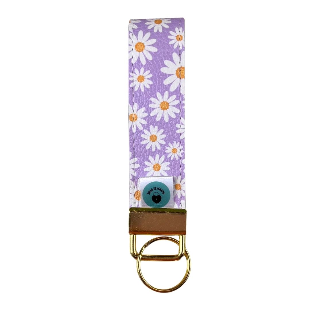 Wristlet-Faux Leather: Daisies in Lilac