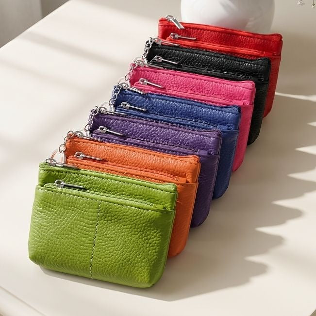 Coin Purse: Genuine Leather 2-Zip