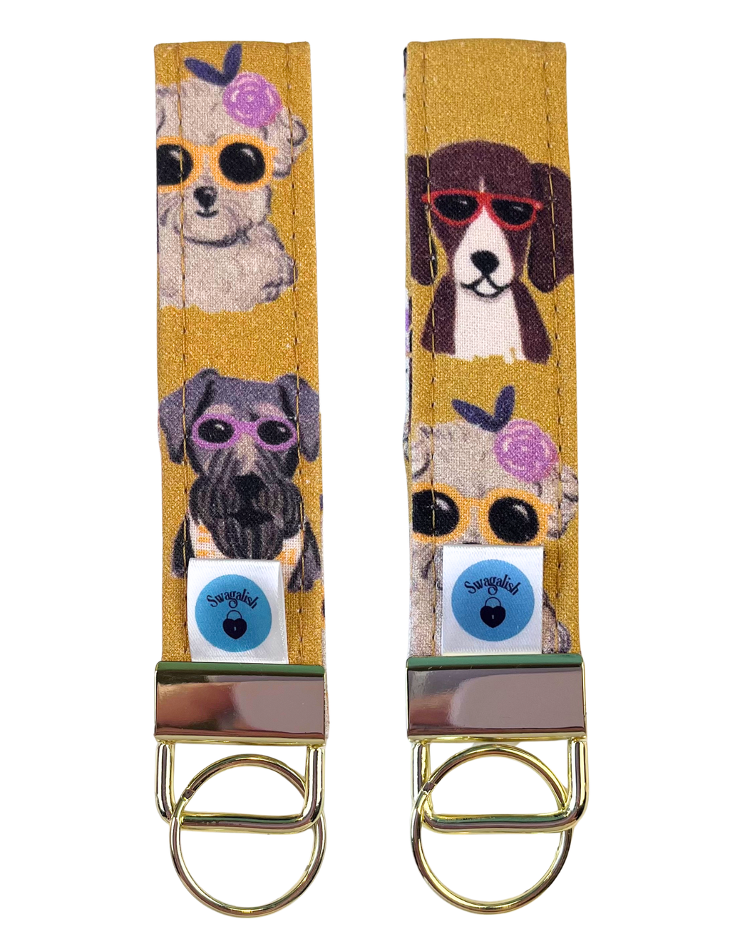 Wristlet-Strap: Dogs in Gold 4-INCH
