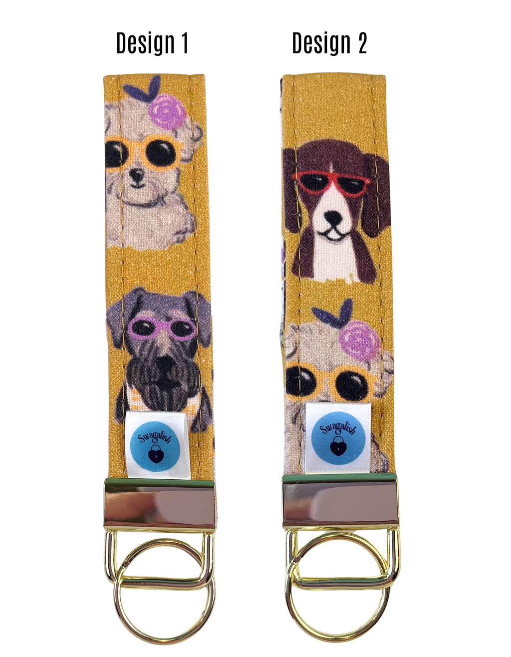 Wristlet-Strap: Dogs in Gold 4-INCH