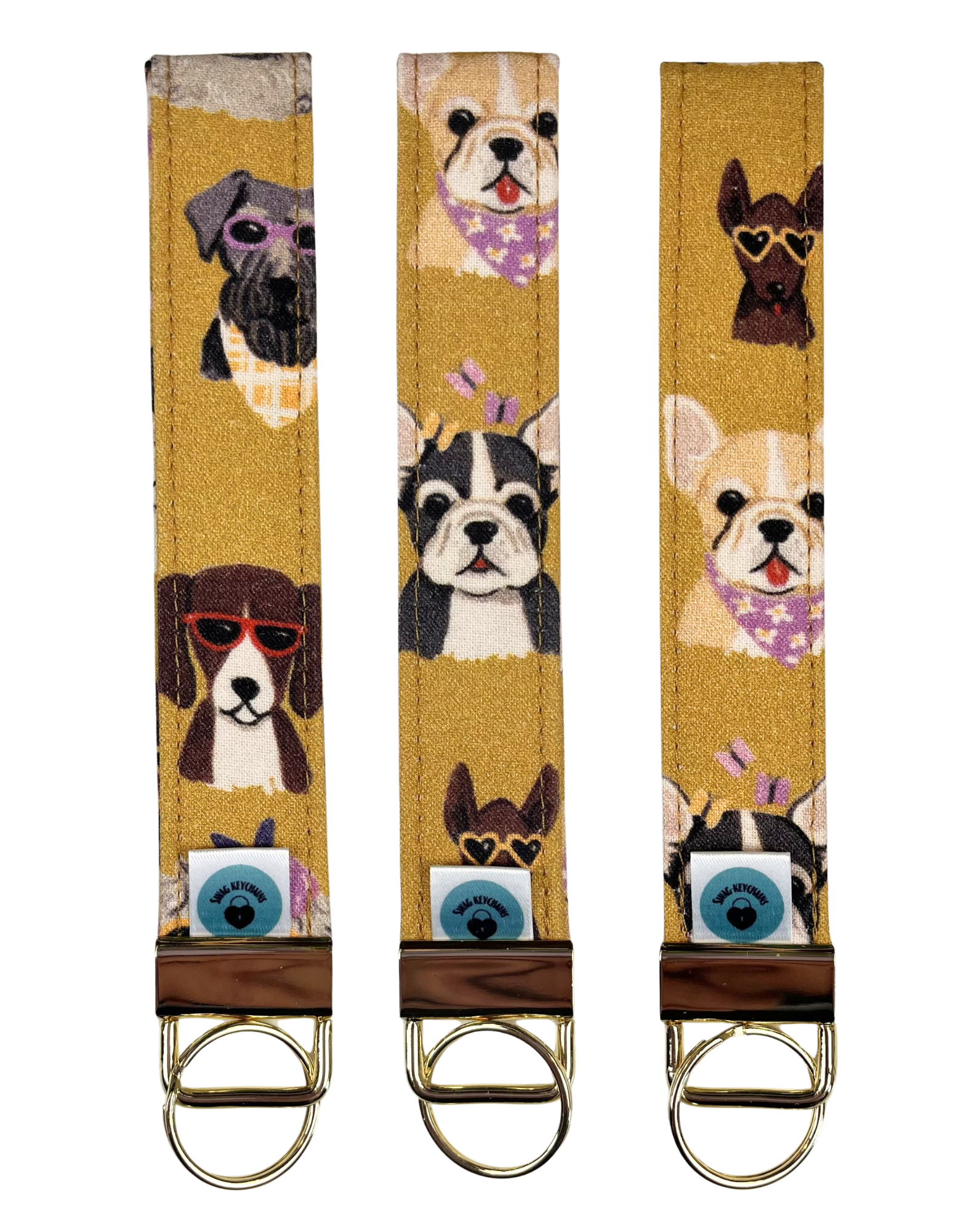 Wristlet-Strap: Dogs in Gold 6-INCH