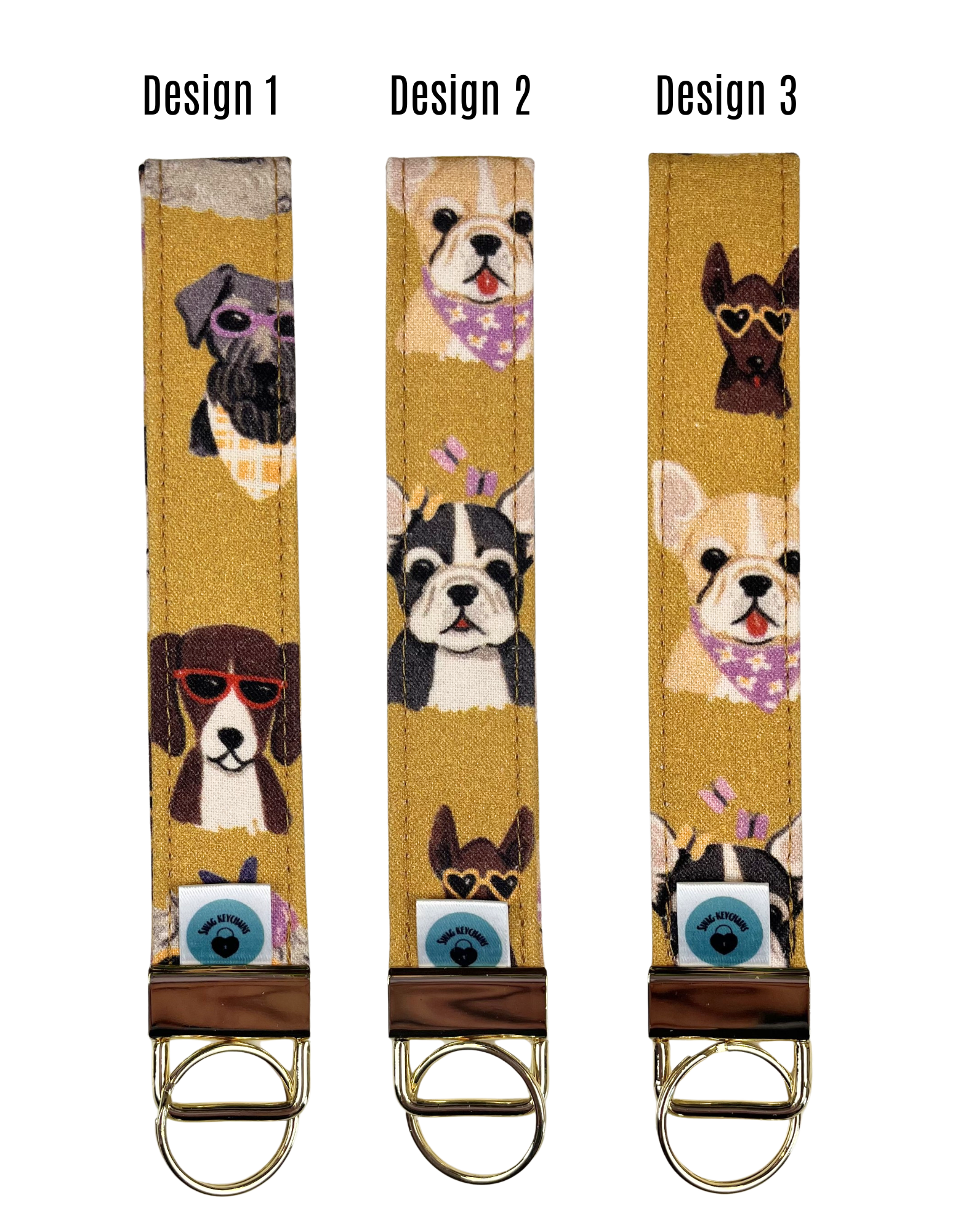 Wristlet-Strap: Dogs in Gold 6-INCH