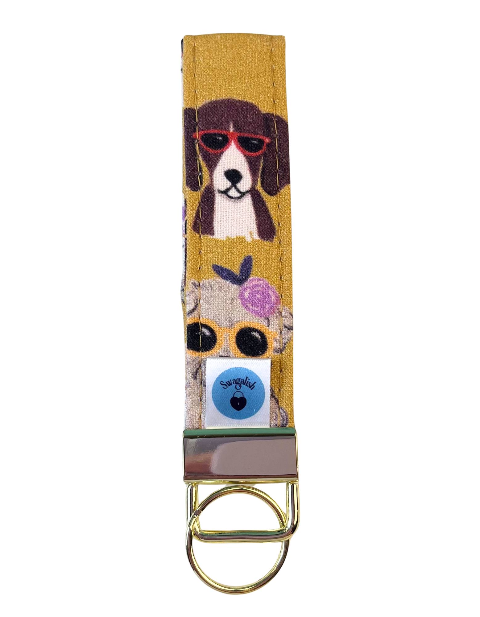 Wristlet-Strap: Dogs in Gold 4-INCH