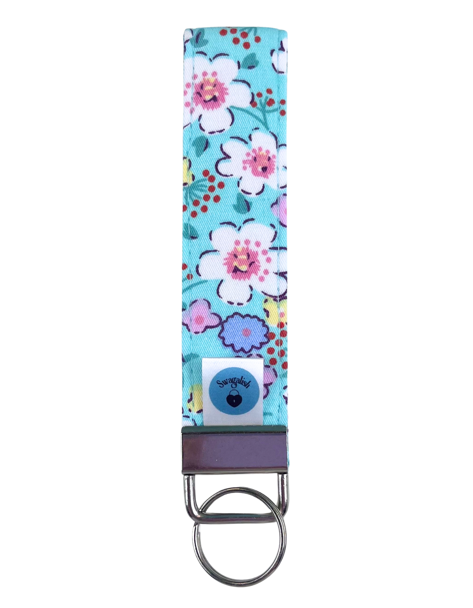 Wristlet-Strap: Flowers in Cyan