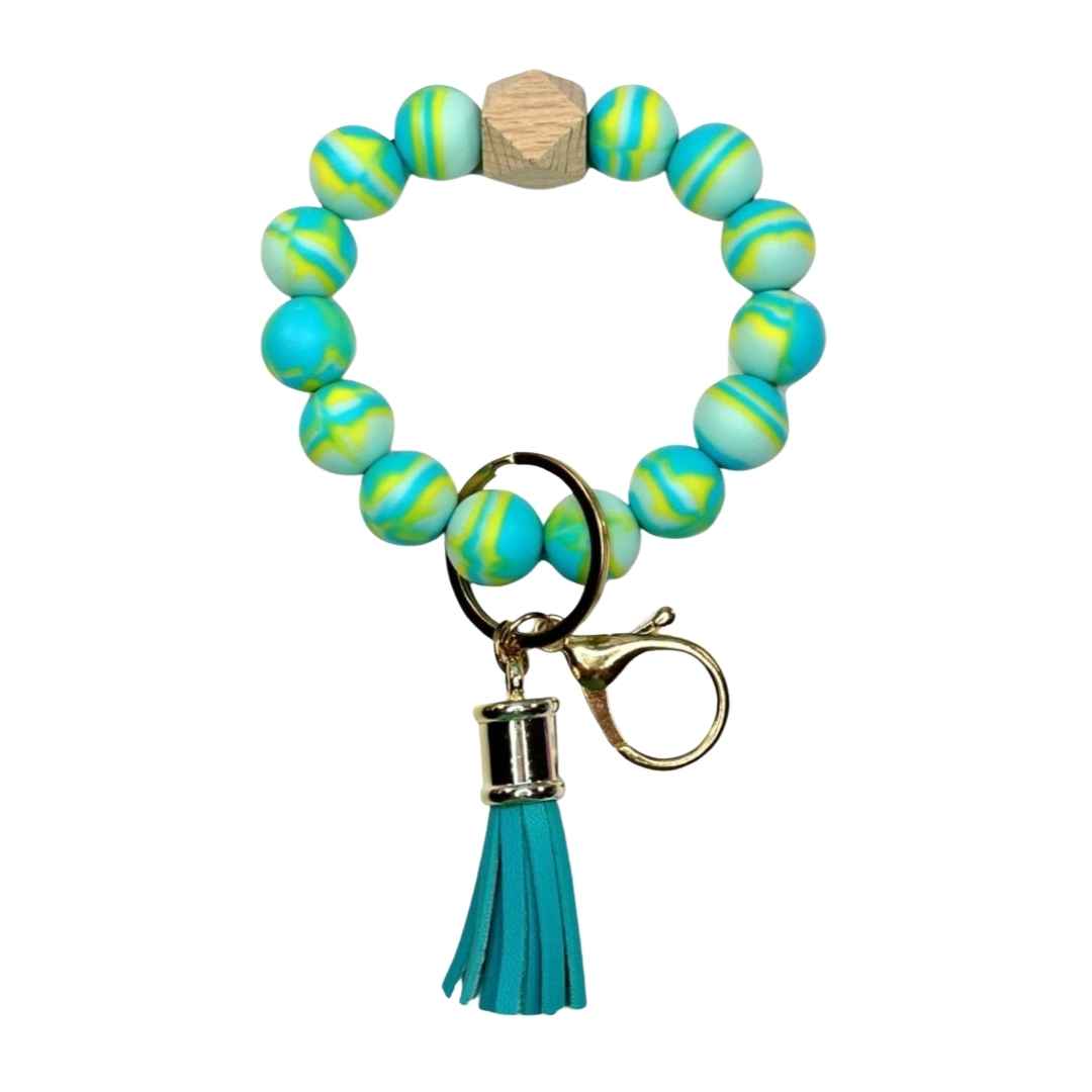 Wristlet-Beaded: Green Swirl