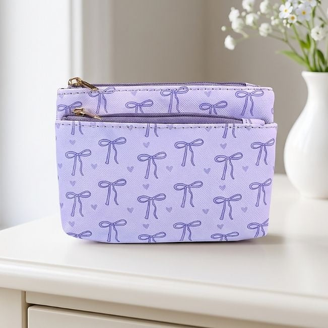 Coin Purse: Purple Bows 2-Zip