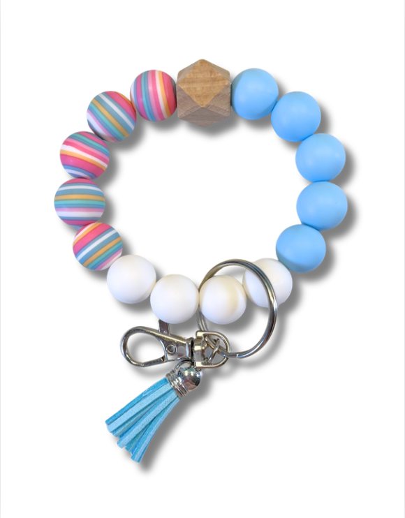 Wristlet-Beaded: Blue Stripe