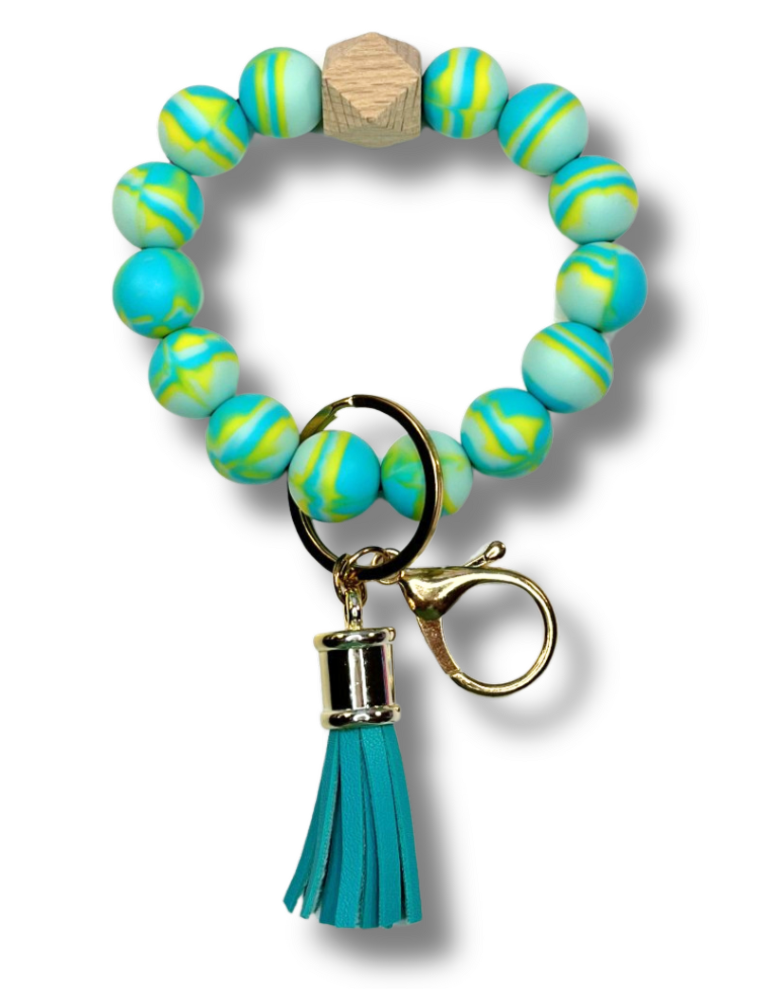 Wristlet-Beaded: Green Swirl