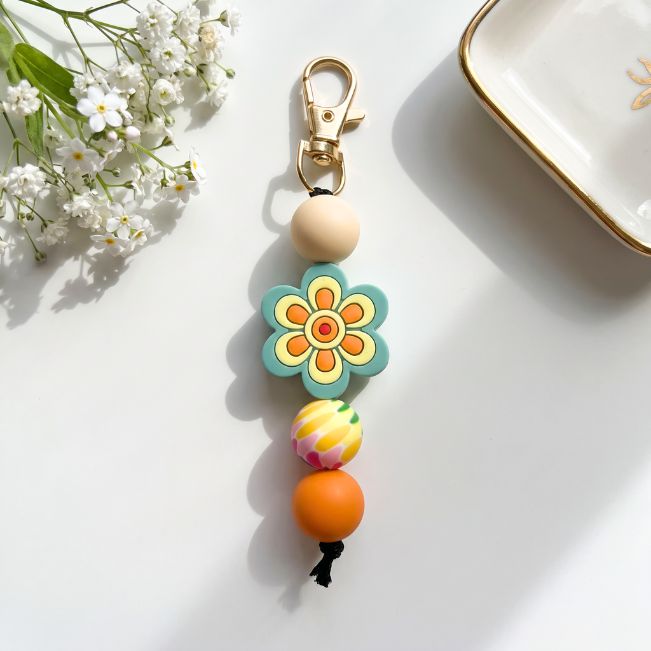 Charm: Beaded Flower in Green