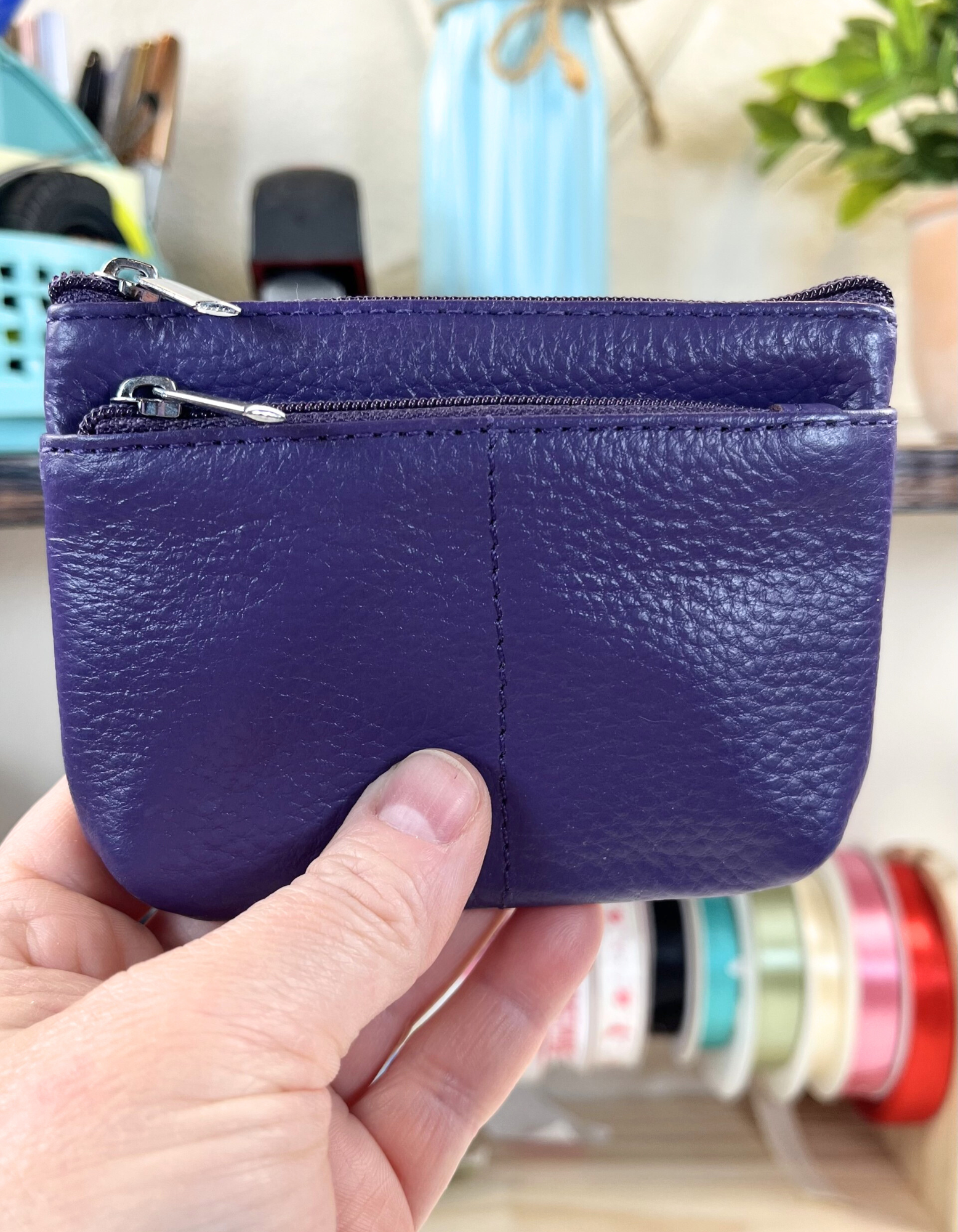 Coin Purse: Genuine Leather 2-Zip