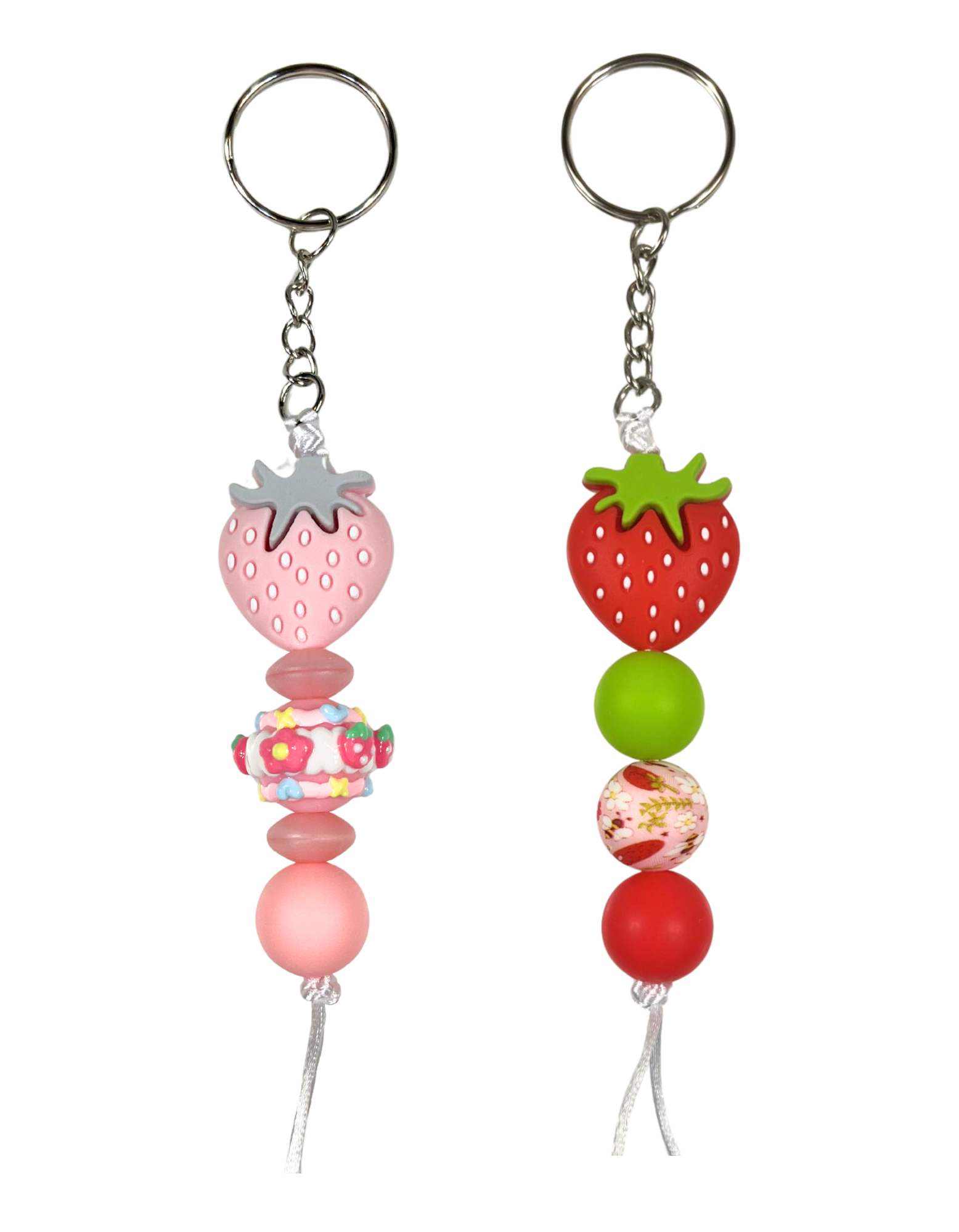 Keychain Charm: Beaded Strawberries