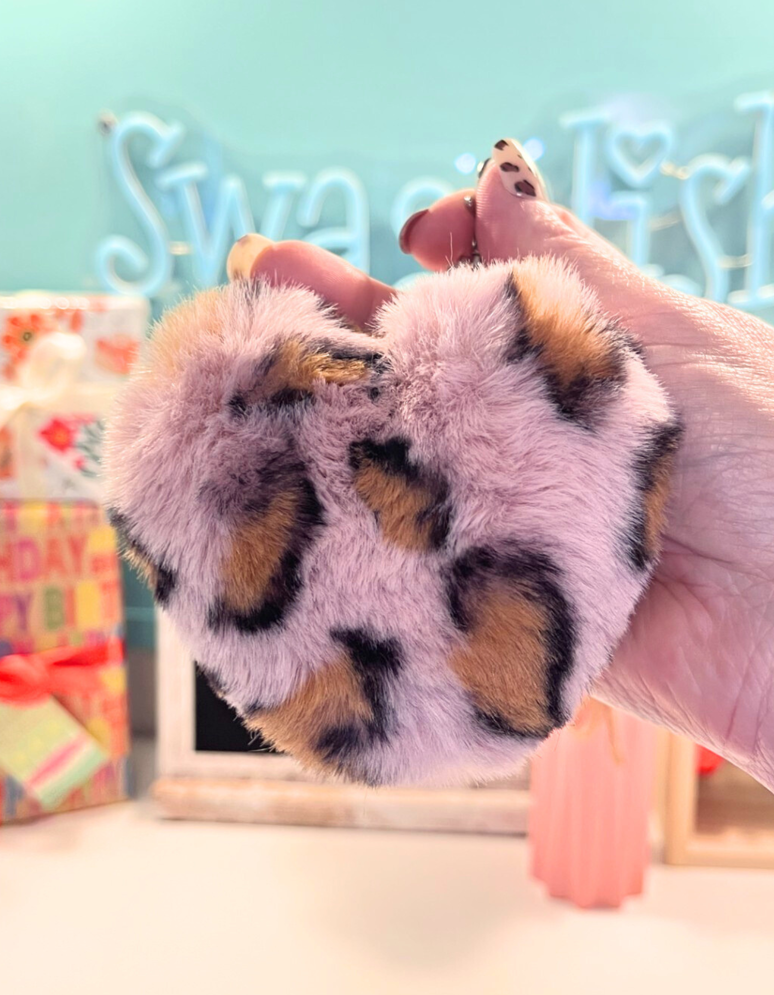 Keychain Plush: Heart in Pink Leopard