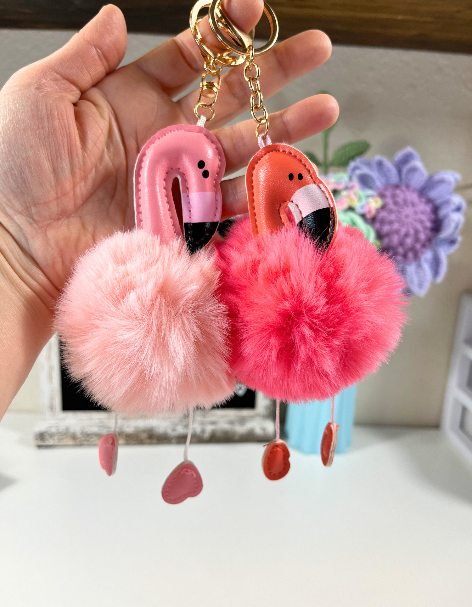 Keychain Pom-pom: Flamingo